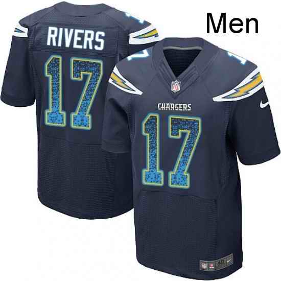Men Nike Los Angeles Chargers 17 Philip Rivers Elite Navy Blue Home Drift Fashion NFL Jersey